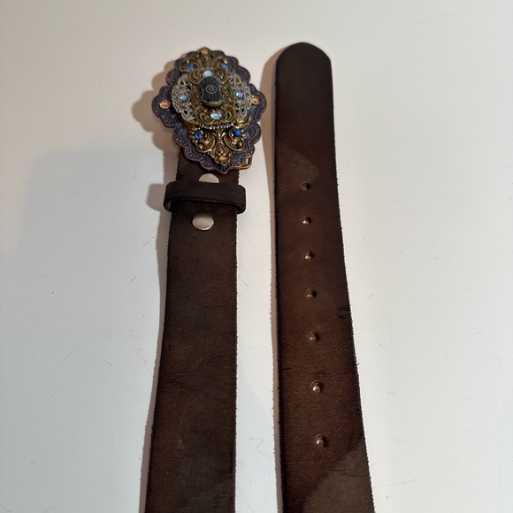 De Lis Couture Jewel Tooled Leather Belt Women’s Size 36 - Picture 4 of 7